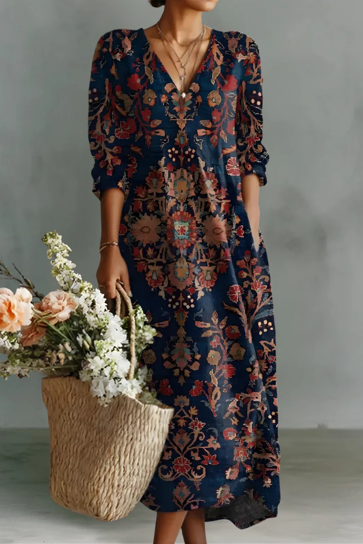 Addison | Linen V-Neck Long Sleeve Dress