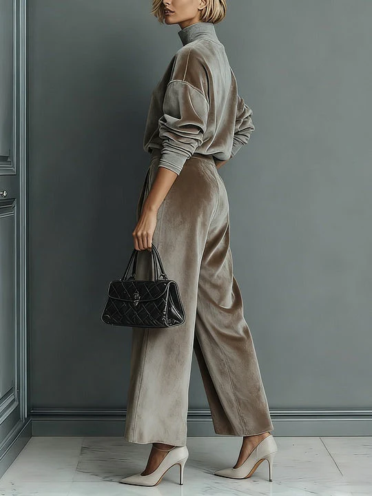 Amanda | Women's Turtleneck Casual Warm Velvet Suit - Image 2