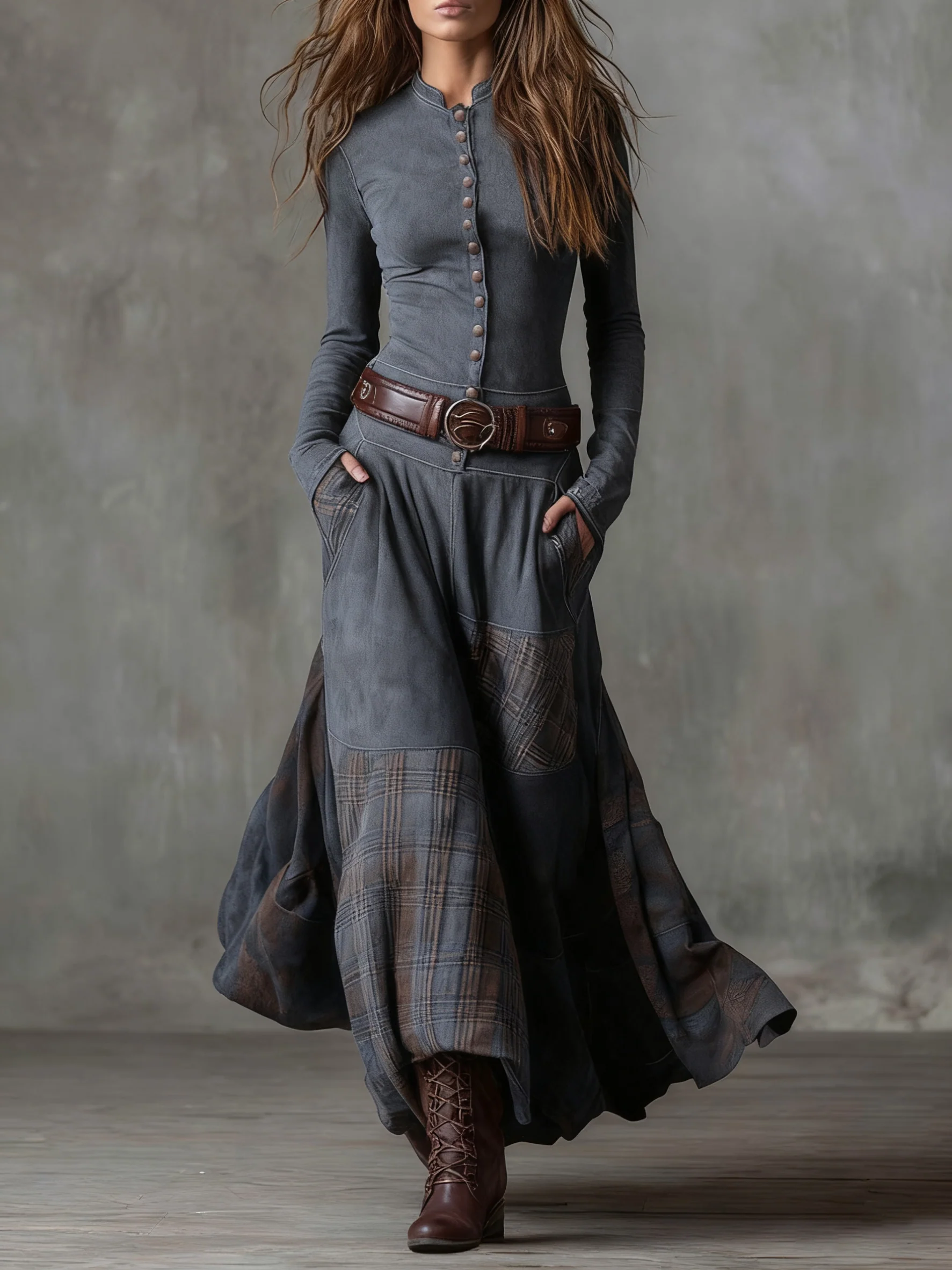 Annalise | Buttoned Plaid Maxi Dress - Image 9