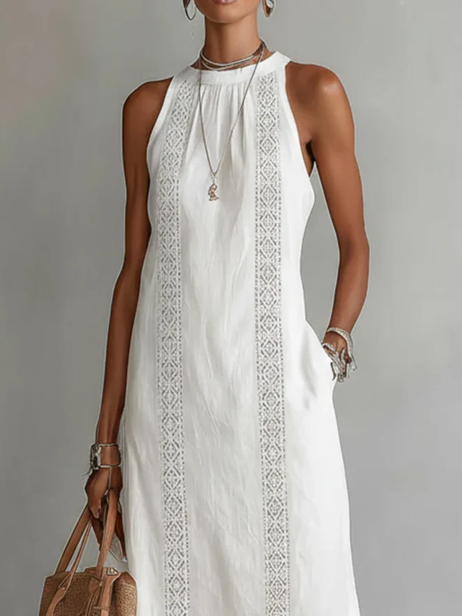 Aurora | Sleeveless Lace Detail Midi Dress - Image 3