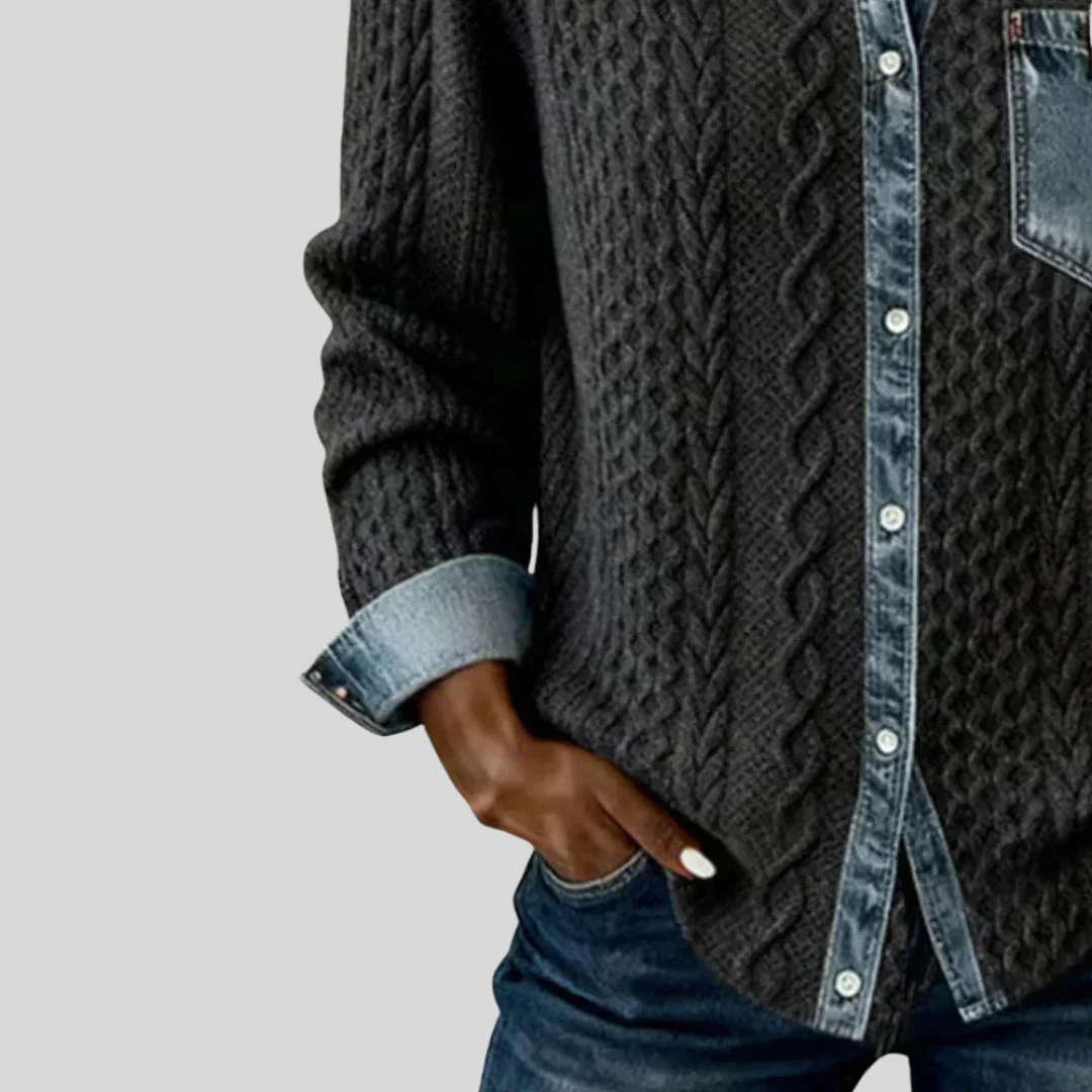 Daphne | Denim Cable-Knit Shirt - Image 3