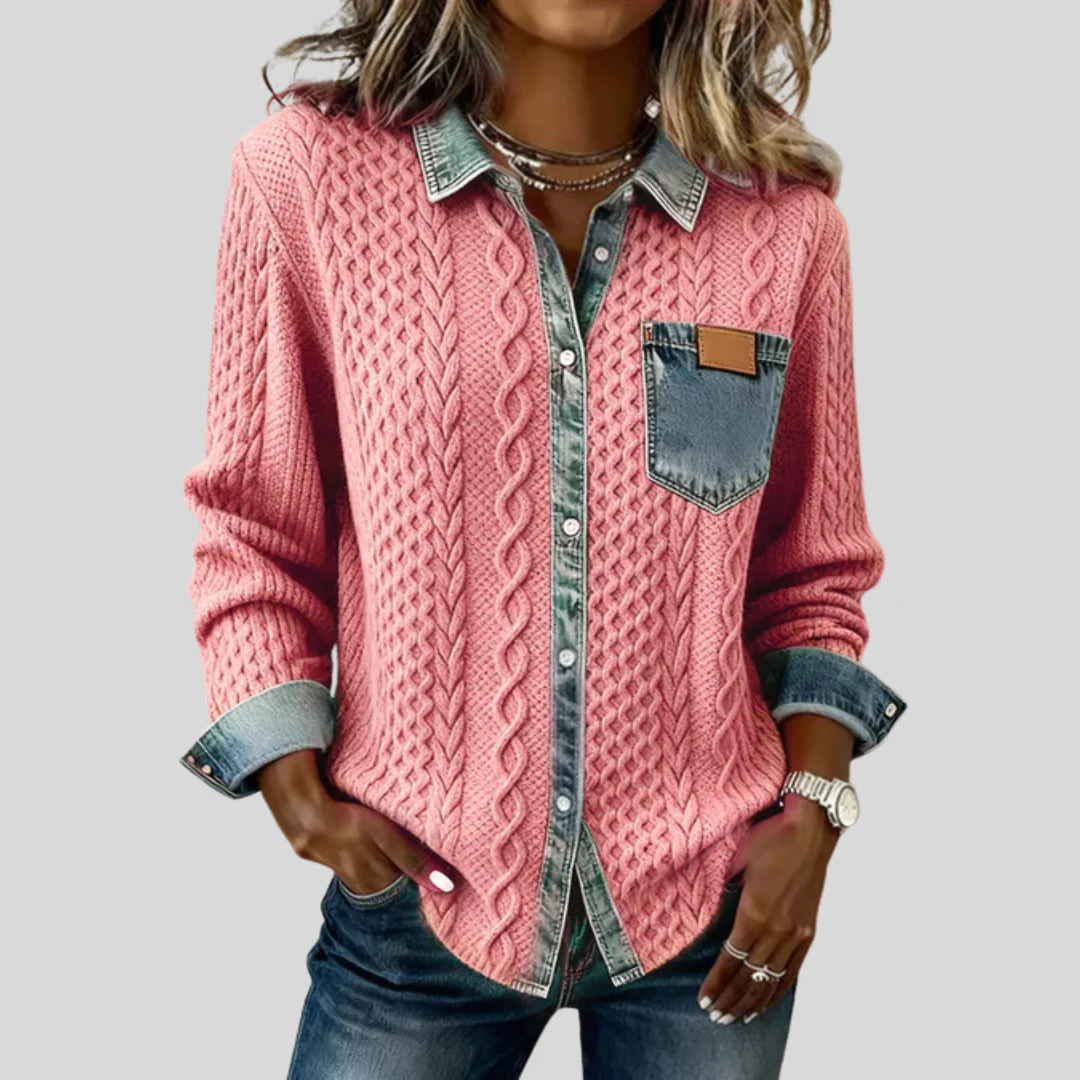 Daphne | Denim Cable-Knit Shirt - Image 4