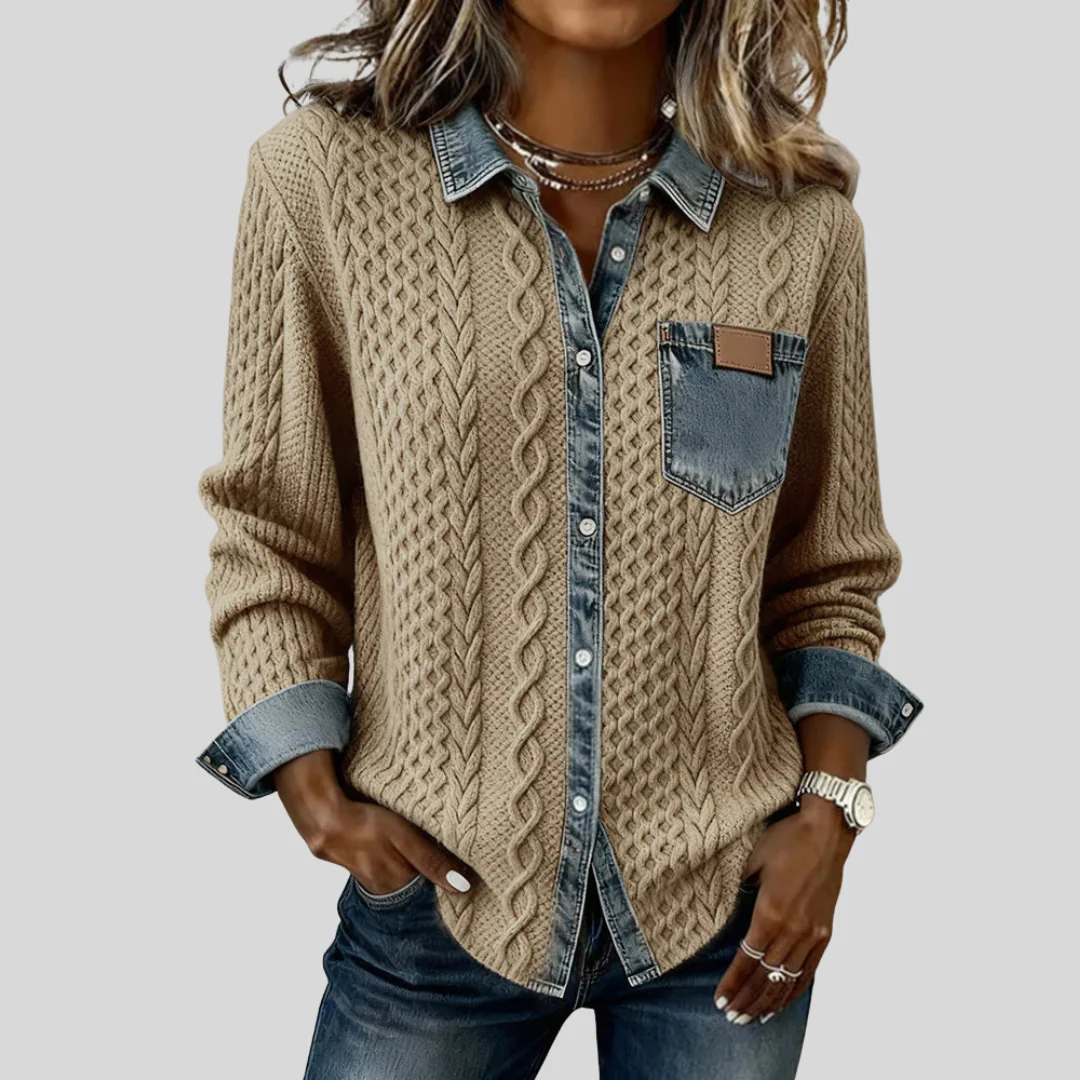 Daphne | Denim Cable-Knit Shirt - Image 5