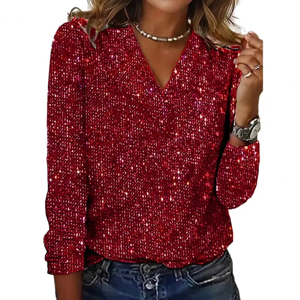 Emma Shiny Sequin V-Neck Blouse - Image 4