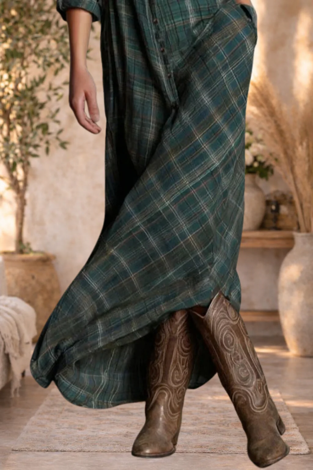 Fiona | Plaid Button-Front Long Sleeve Maxi Dress - Image 4