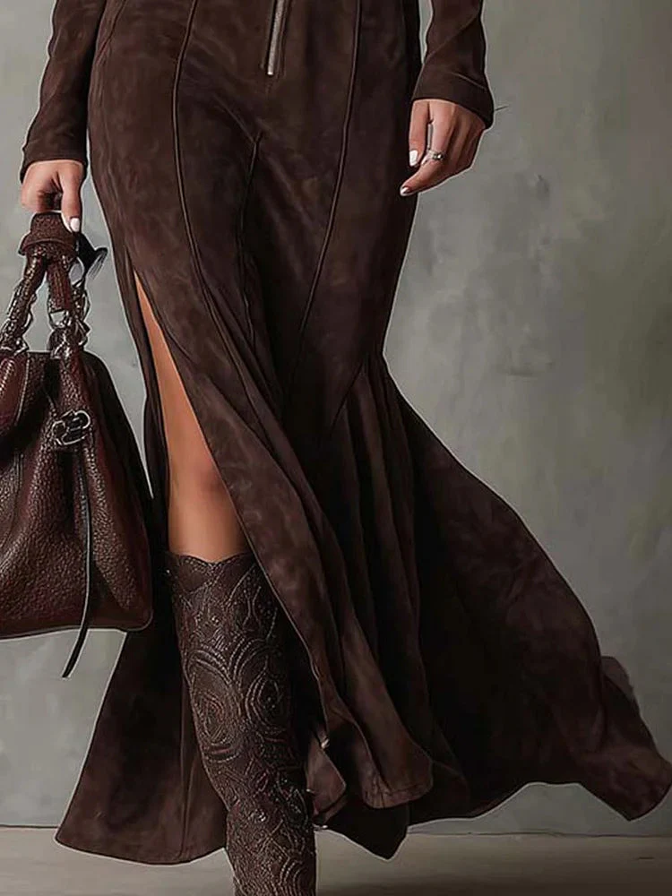 Helen | Vintage Brown Maxi Dress with Belt - Image 3
