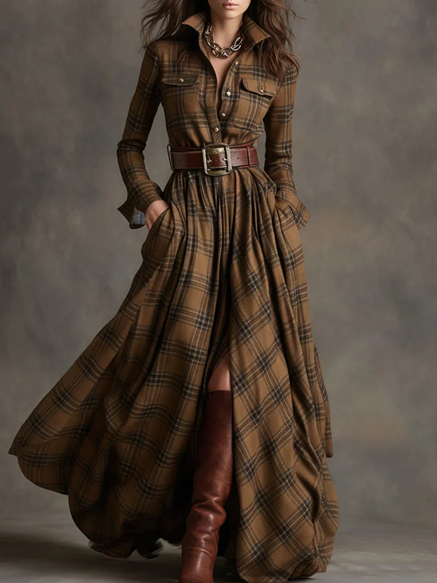 Isabel | Plaid Belted Maxi Dress - Image 5