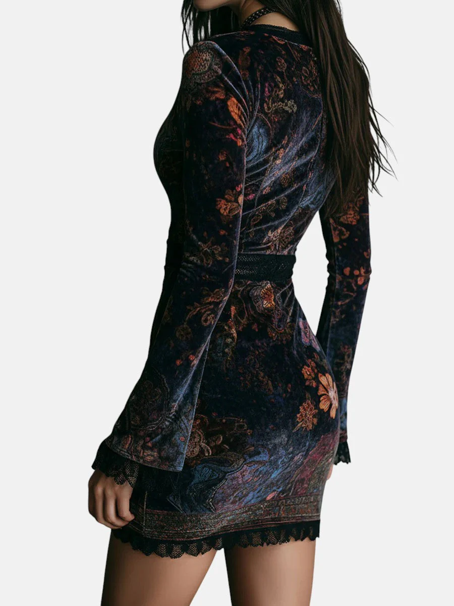 Liora ❘ Mini Velvet Floral Dress with Lace - Image 5