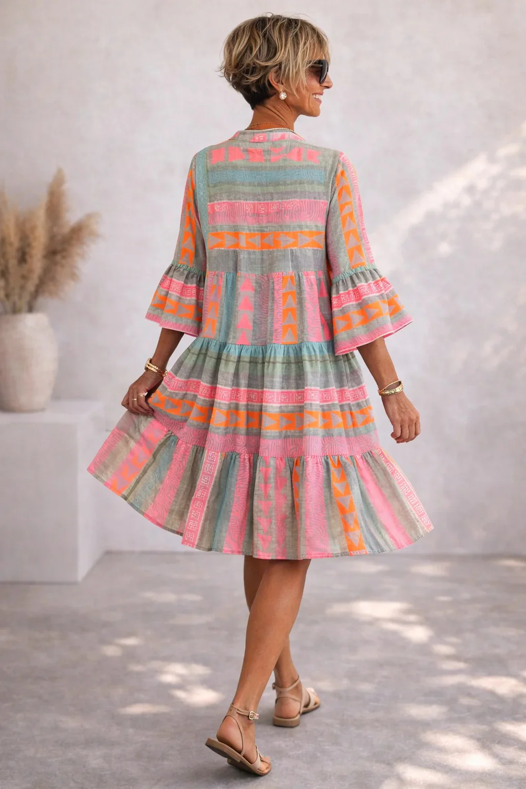 Lucy | Patterned Flowing Midi Dress - Image 3