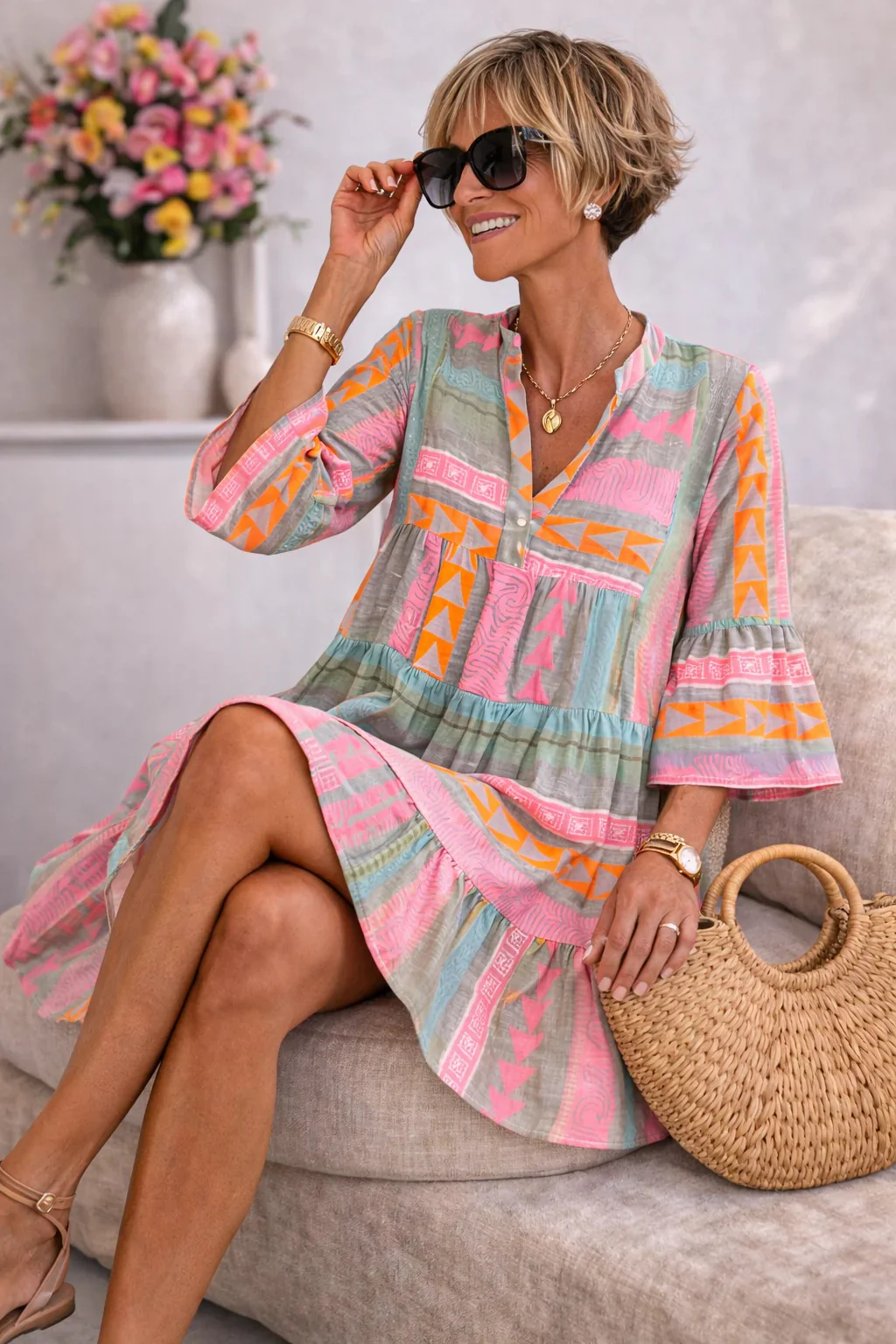 Lucy | Patterned Flowing Midi Dress - Image 4