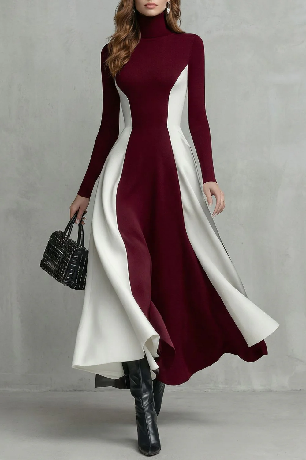 Mariveille – Sculpted contrast flow – Turtleneck dress