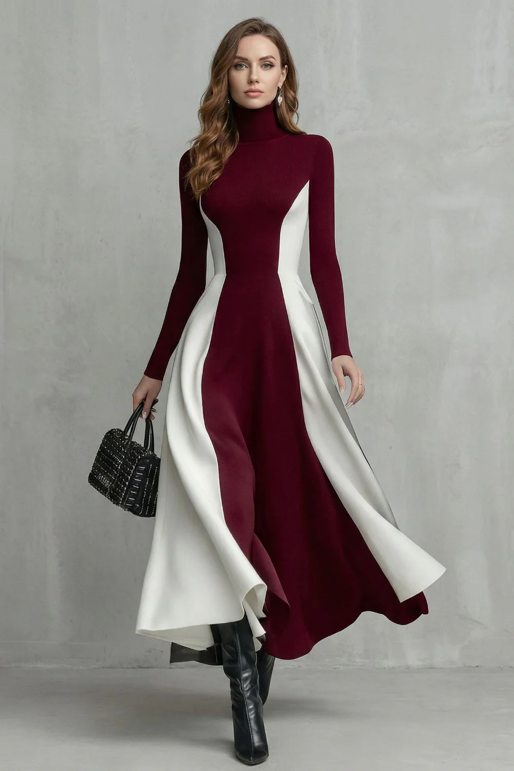 Mariveille – Sculpted contrast flow – Turtleneck dress - Image 2
