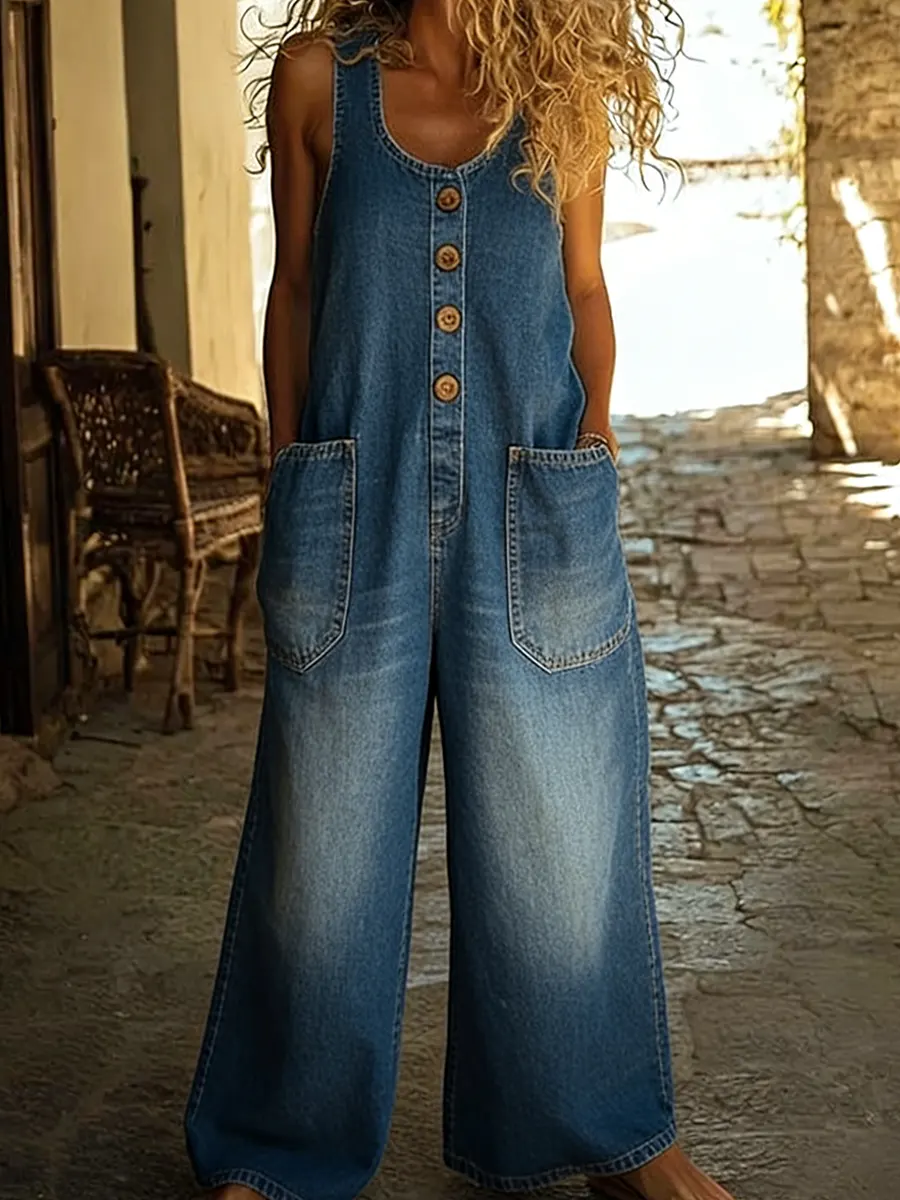 Marlow | Relaxed Denim Button Jumpsuit - Image 2