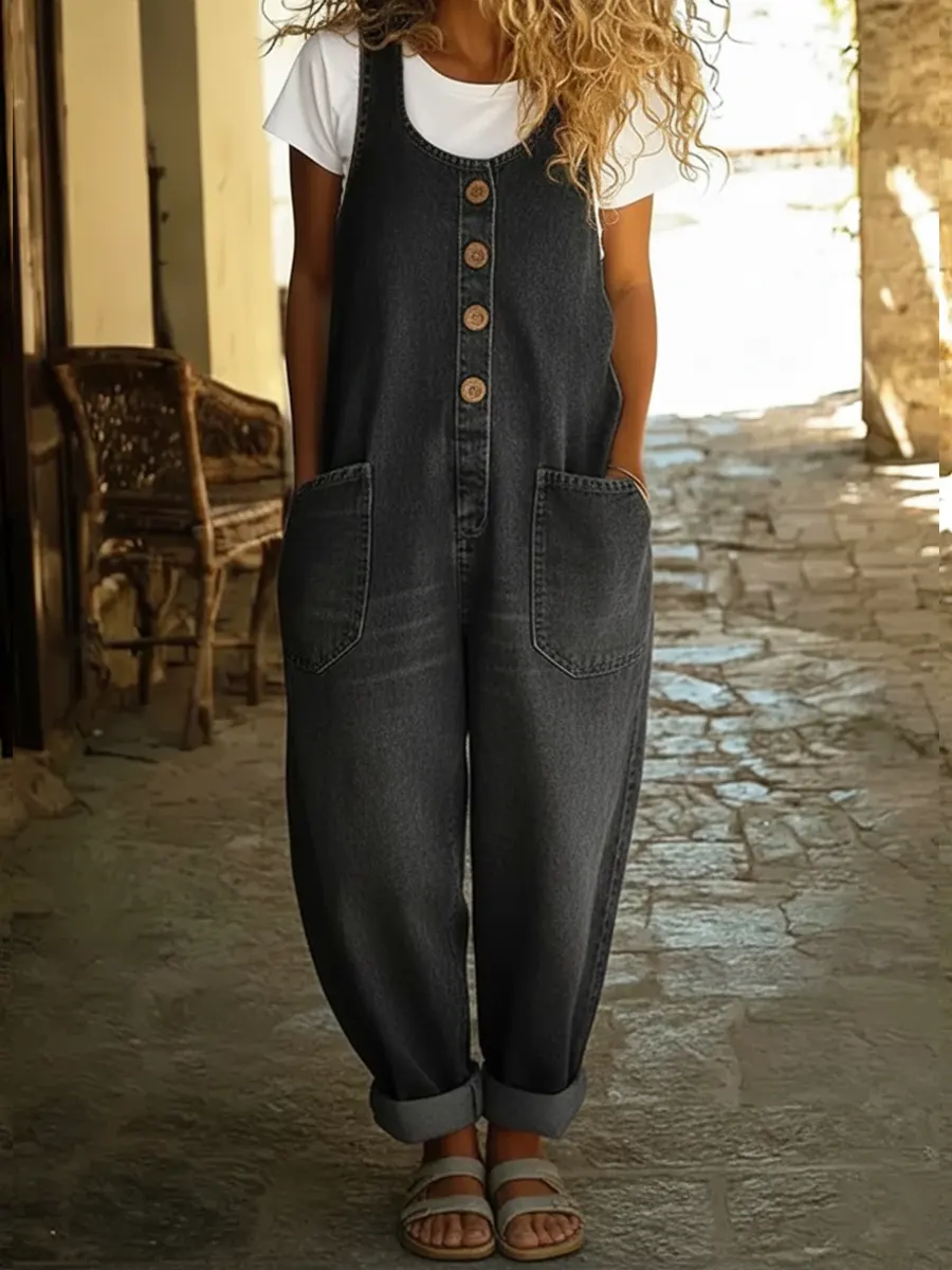 Marlow | Relaxed Denim Button Jumpsuit - Image 3
