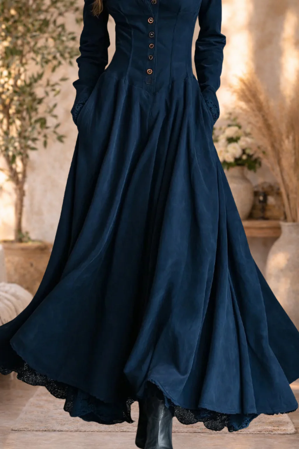 Martha | Button-Front Long Sleeve Maxi Dress - Image 3