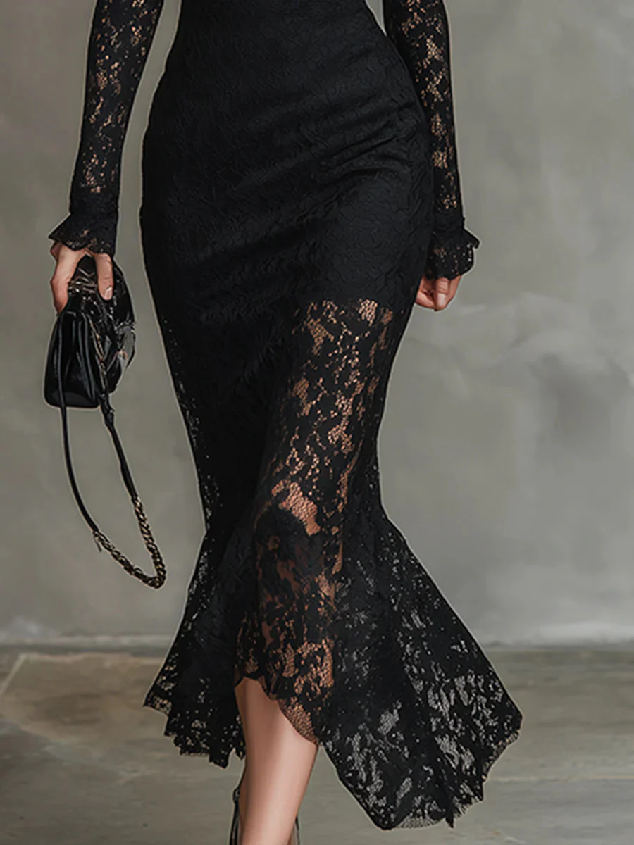 Monica | Elegant Lace Fishtail Maxi Dress - Image 5