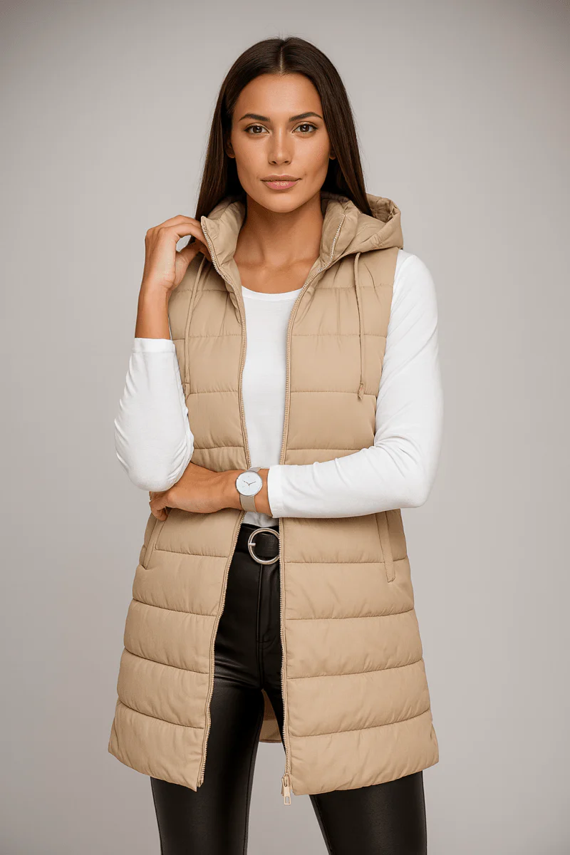 ELENA | CASUAL SLEEVELESS HOODED LONG PUFFER VEST - Image 2