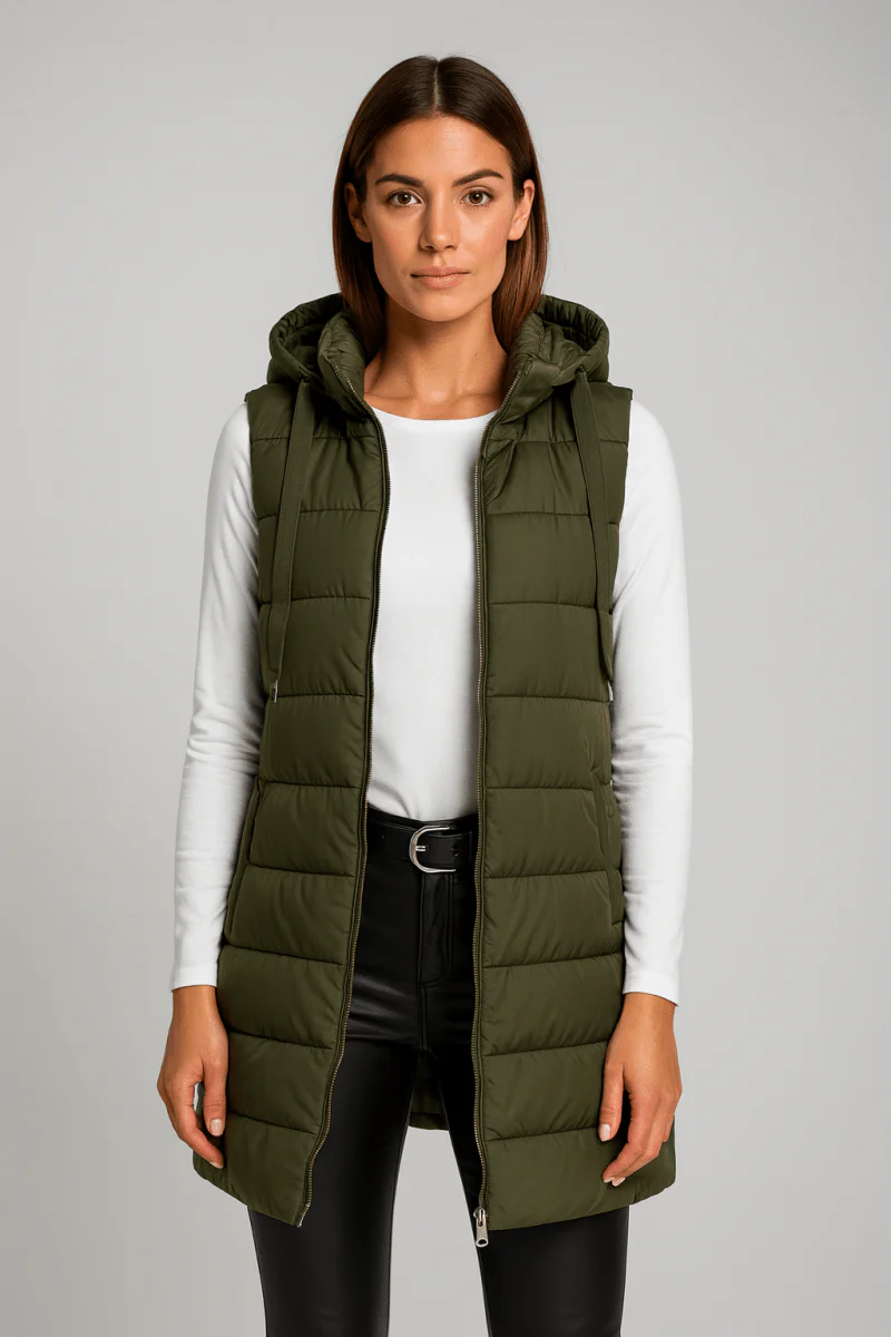 ELENA | CASUAL SLEEVELESS HOODED LONG PUFFER VEST - Image 3