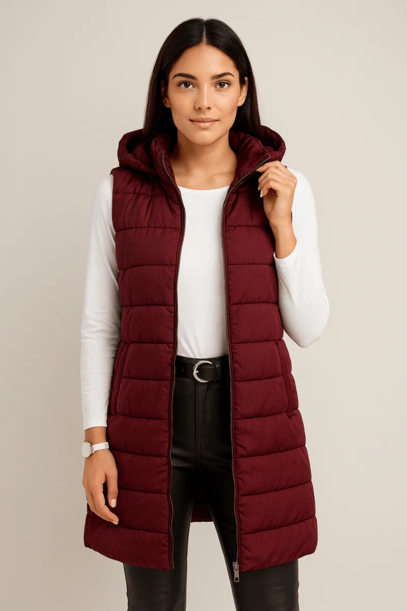 ELENA | CASUAL SLEEVELESS HOODED LONG PUFFER VEST - Image 4
