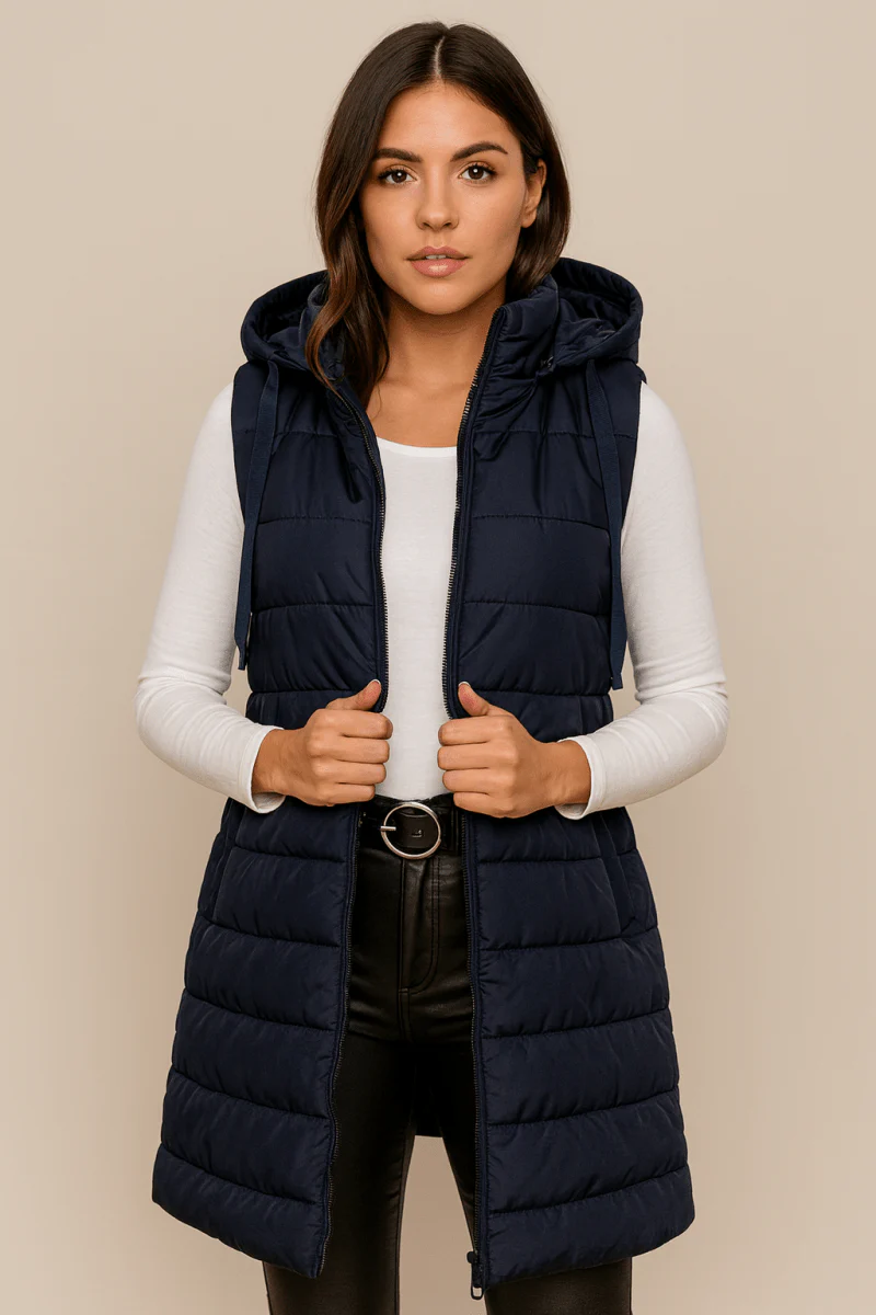 ELENA | CASUAL SLEEVELESS HOODED LONG PUFFER VEST - Image 5