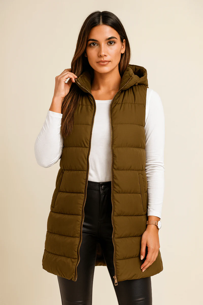 ELENA | CASUAL SLEEVELESS HOODED LONG PUFFER VEST - Image 6