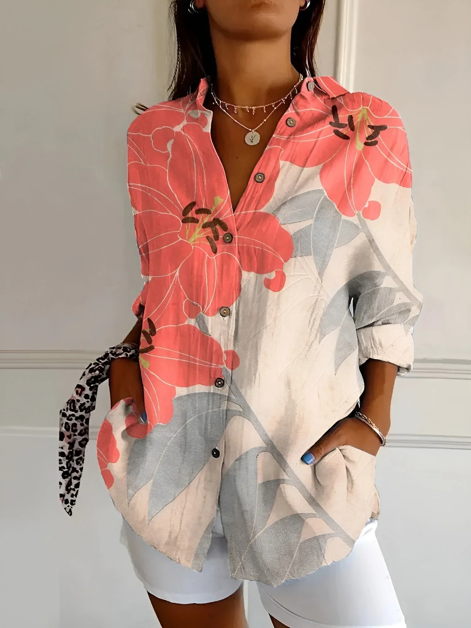Roseline - Printed Button-Up Shirt - Image 5
