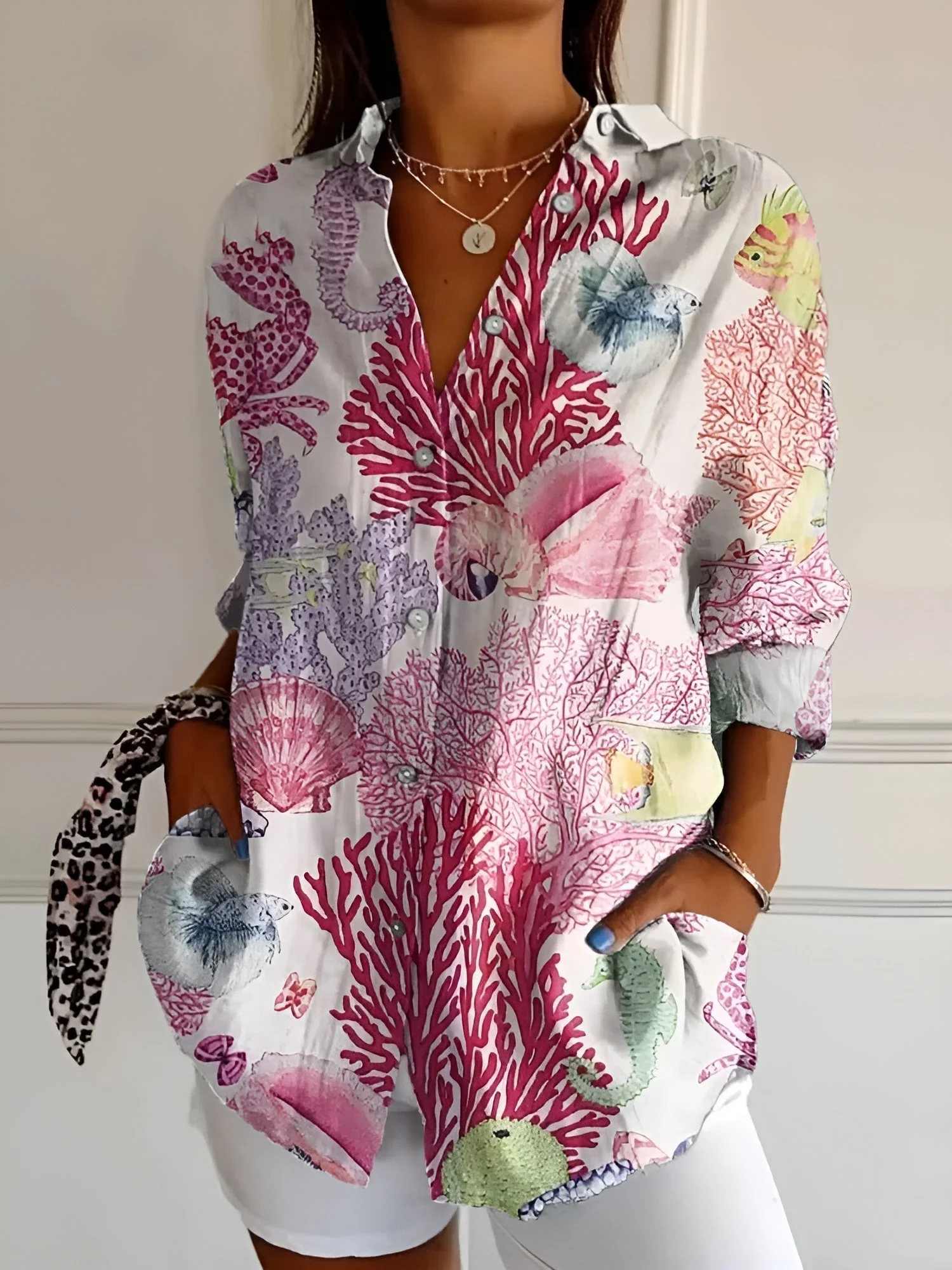 Roseline - Printed Button-Up Shirt - Image 8