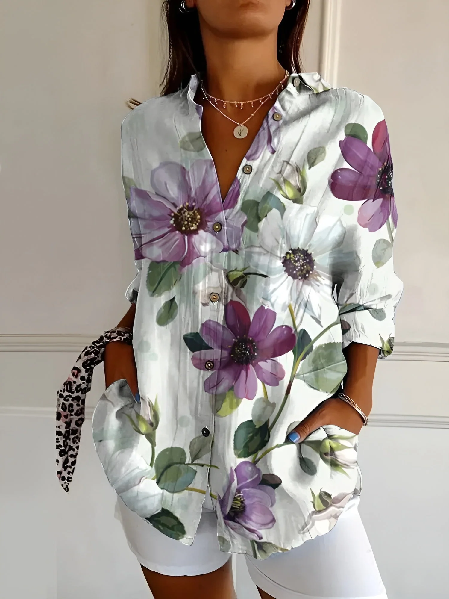 Roseline - Printed Button-Up Shirt - Image 9