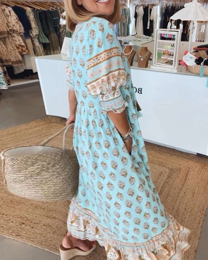 Ruby | Bohemian Tassel V-Neck Midi Dress - Image 3