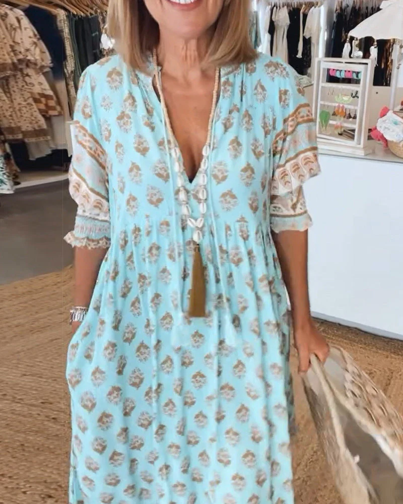 Ruby | Bohemian Tassel V-Neck Midi Dress - Image 4