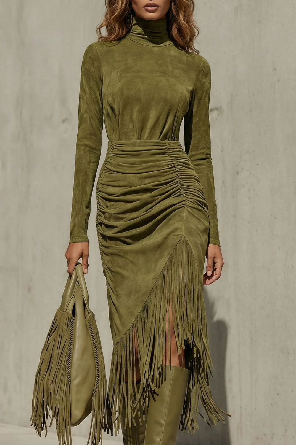 Soléna – Ruched fringe detail – Midi dress - Image 3