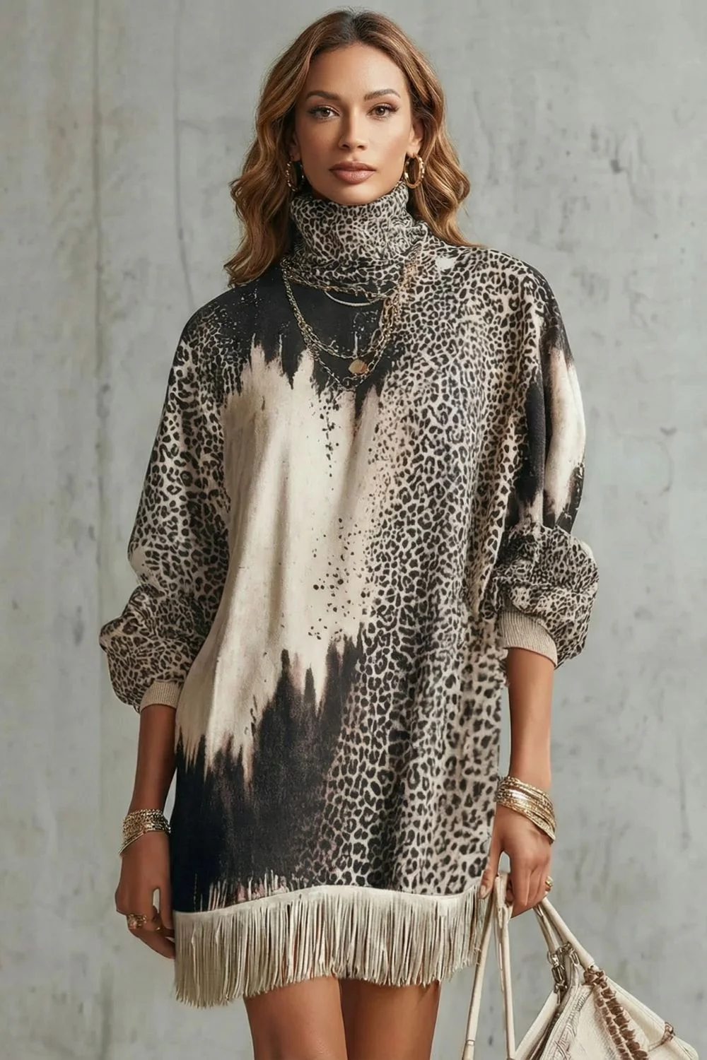 Solenne – Fringed hemline – Leopard mini dress - Image 2