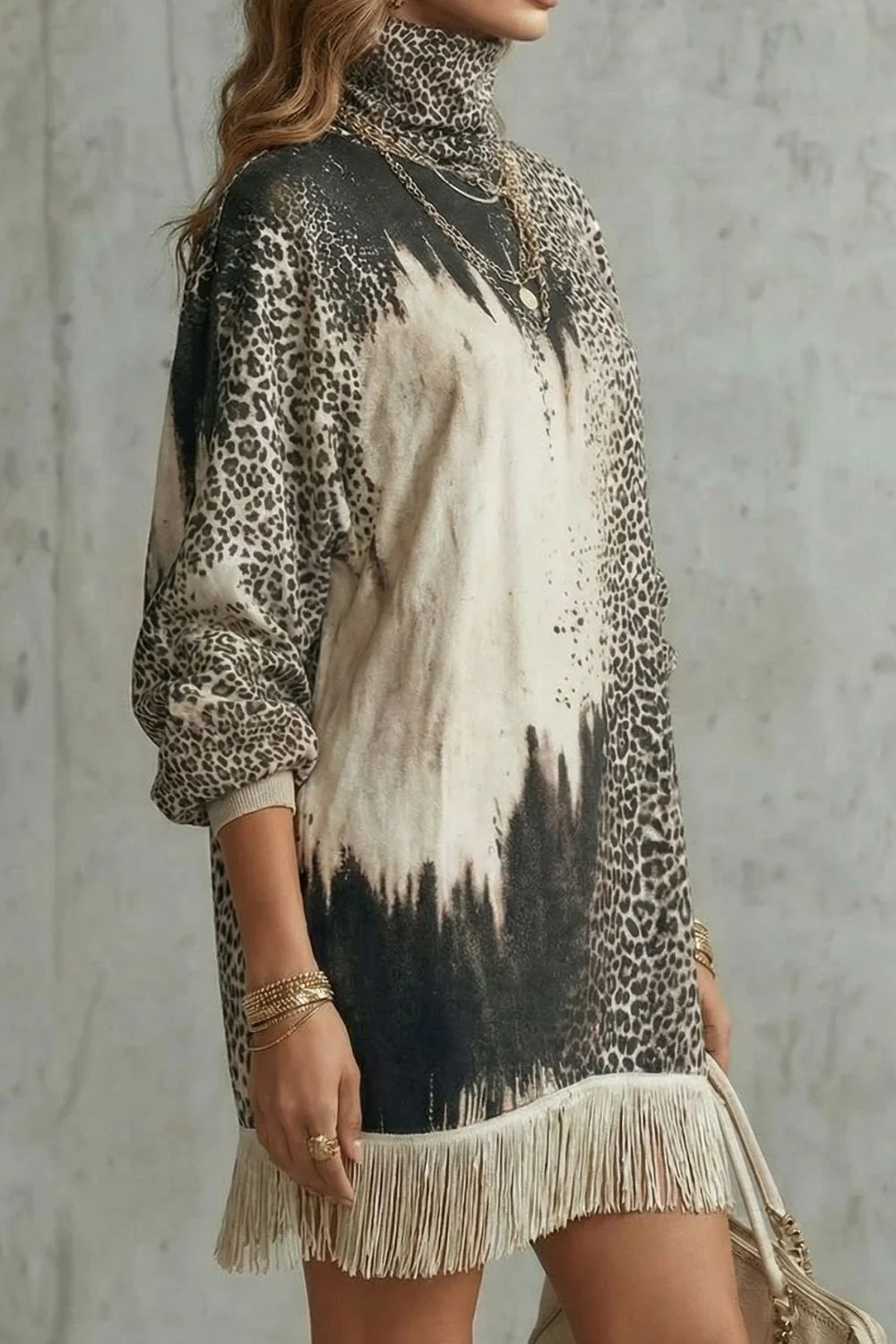 Solenne – Fringed hemline – Leopard mini dress - Image 4