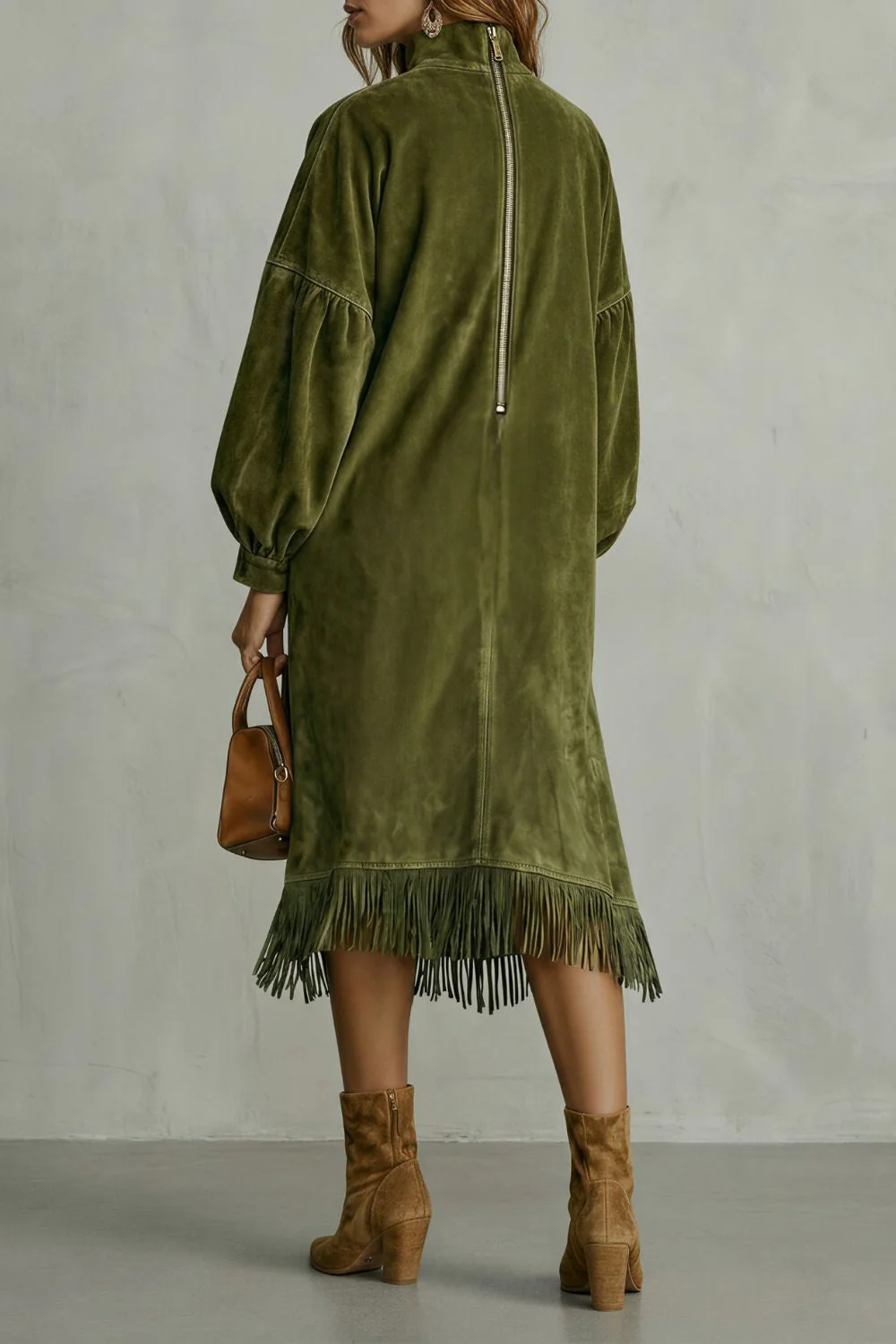 Valdrina – Suede fringe detail – Midi turtleneck dress - Image 3