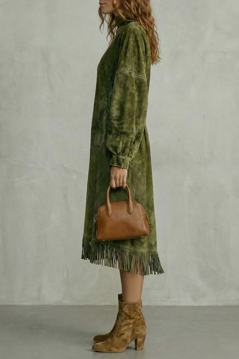 Valdrina – Suede fringe detail – Midi turtleneck dress - Image 4