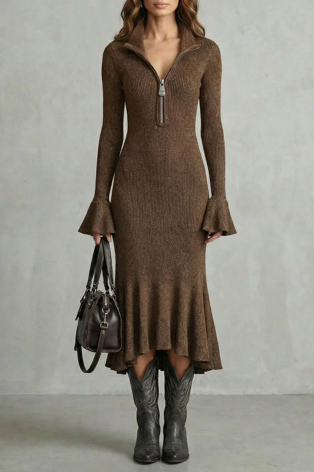 Veloria – Flared cuff elegance – Zip midi dress - Image 6