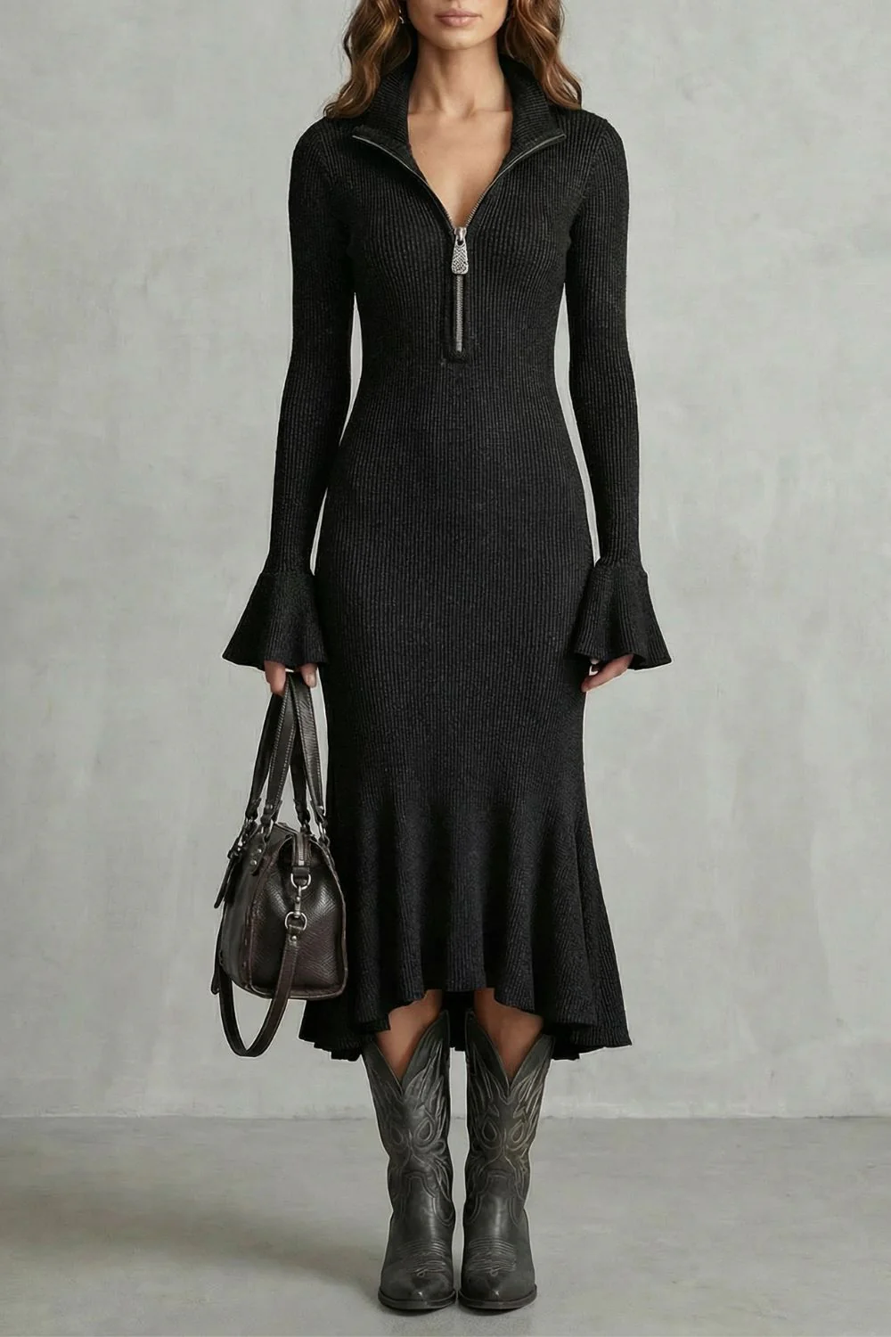 Veloria – Flared cuff elegance – Zip midi dress - Image 7